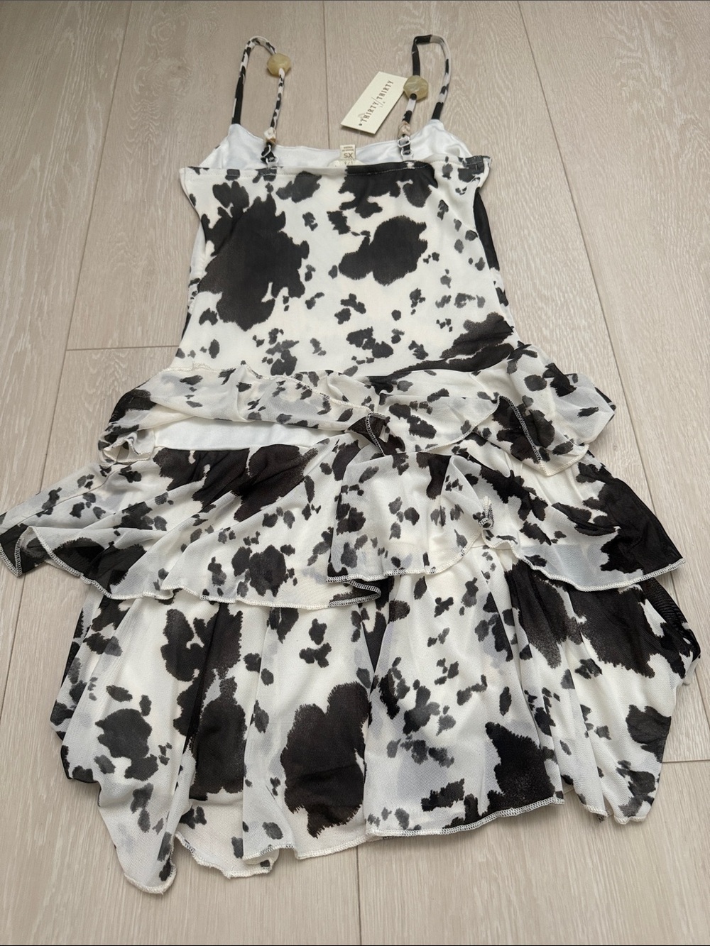 Thirty Thirty Black & White Cow-Print Tiered Ruffle Sundress - Picture 8 of 8